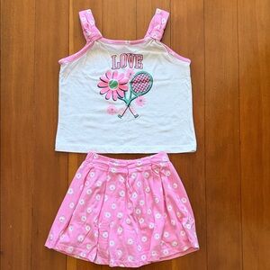 Pink Daisy Love Tank & Skirt Matching Set for Kids Skirt and shorts.